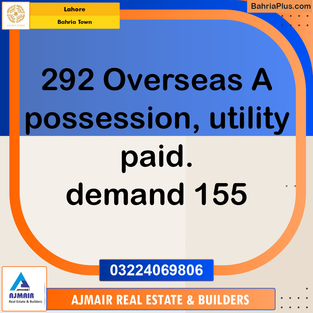 Residential Plot for Sale in Overseas A -  Bahria Town, Lahore - (BP-122174)