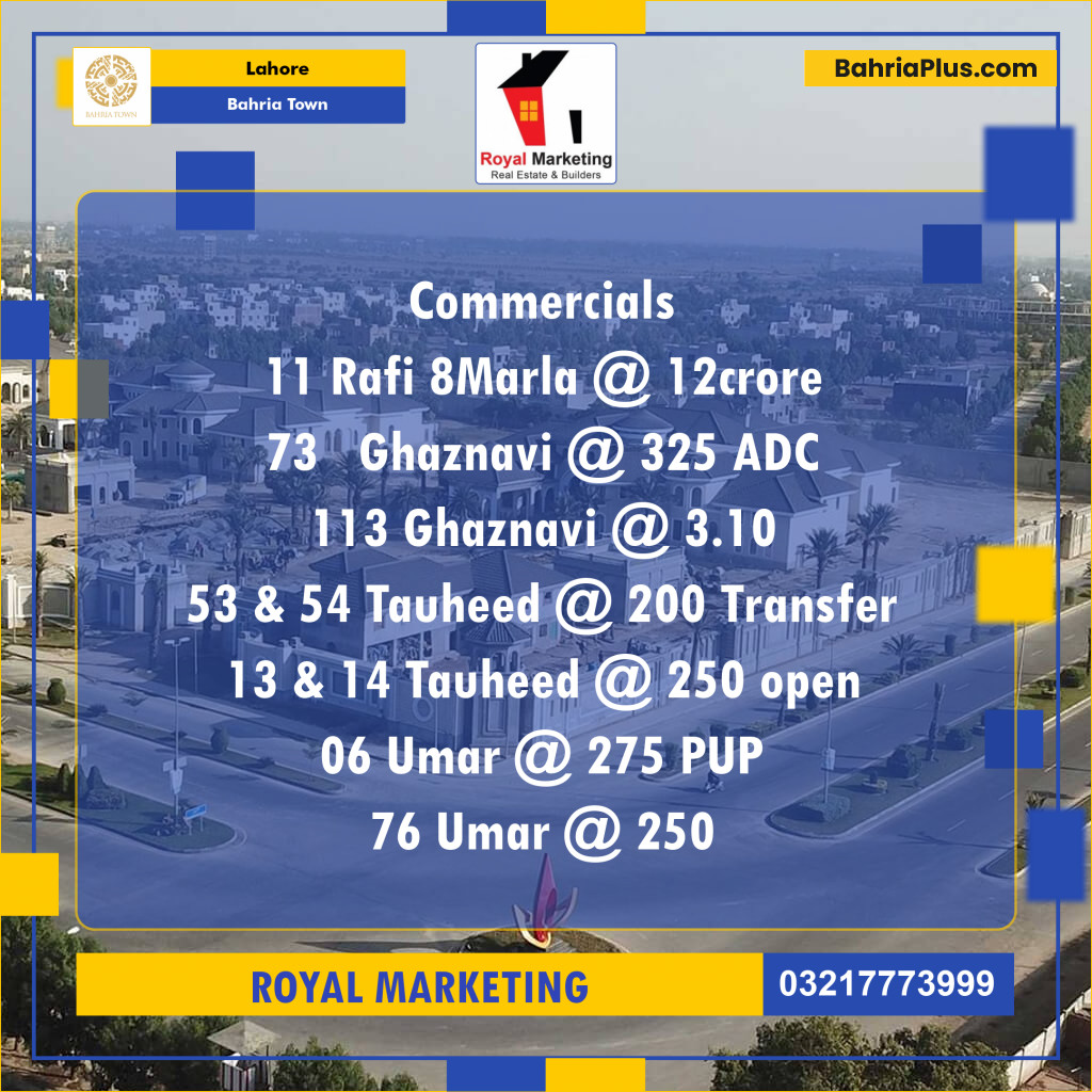 Commercial Plot for Sale in Sector E - Rafi Block -  Bahria Town, Lahore - (BP-122235)