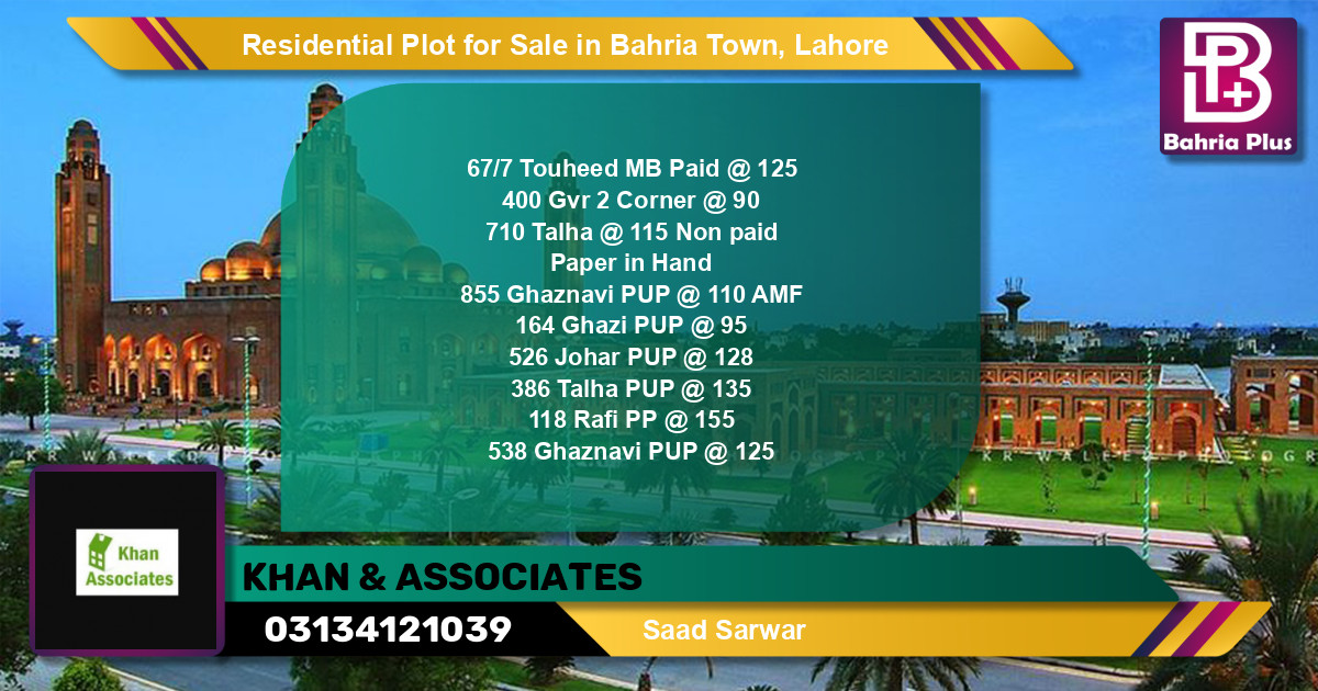 Residential Plot for Sale in Sector F - Tauheed Block -  Bahria Town, Lahore - (BP-122243)
