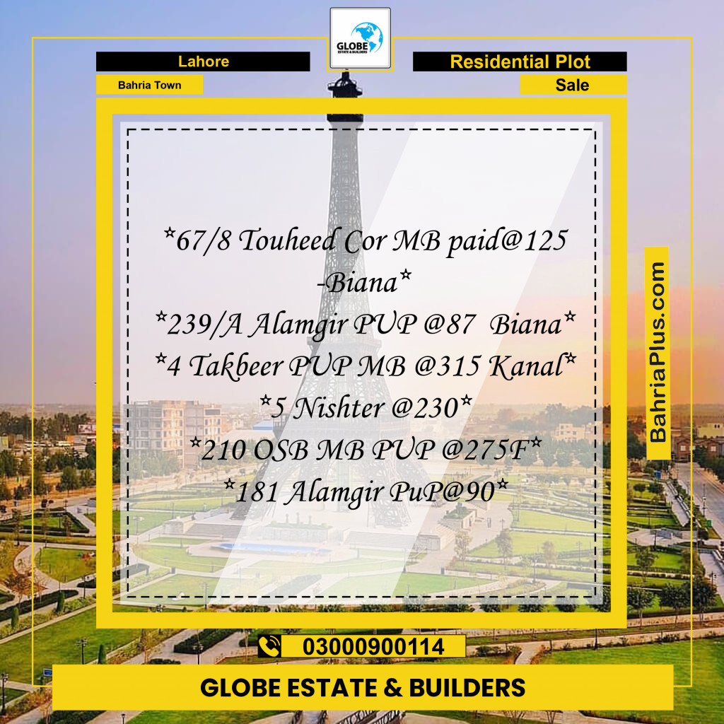 Residential Plot for Sale in Sector F - Tauheed Block -  Bahria Town, Lahore - (BP-122260)