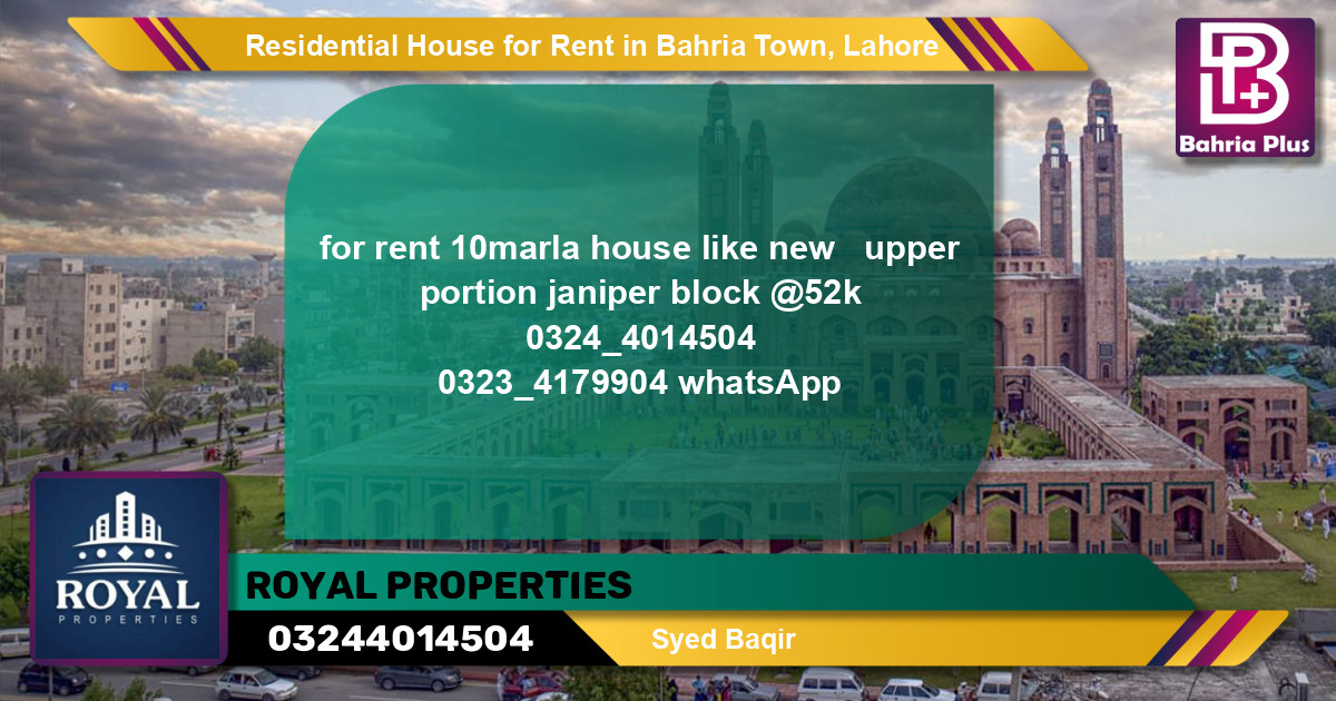 Residential House for Rent in Sector C - Janiper Block -  Bahria Town, Lahore - (BP-122371)