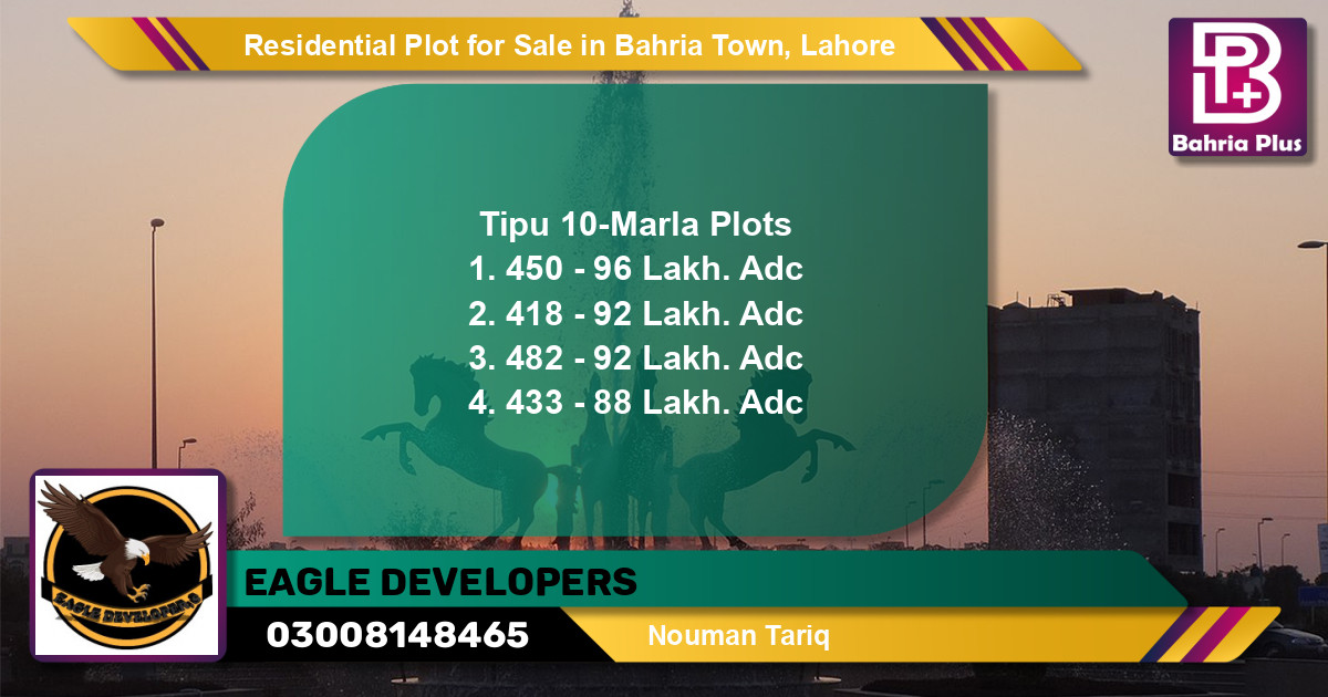 Residential Plot for Sale in Sector F - Tipu Sultan Block -  Bahria Town, Lahore - (BP-122391)