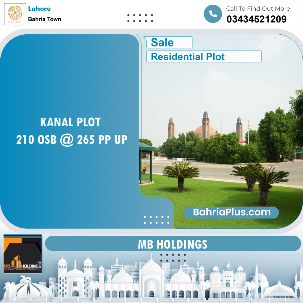 Residential Plot for Sale in Overseas B -  Bahria Town, Lahore - (BP-122413)