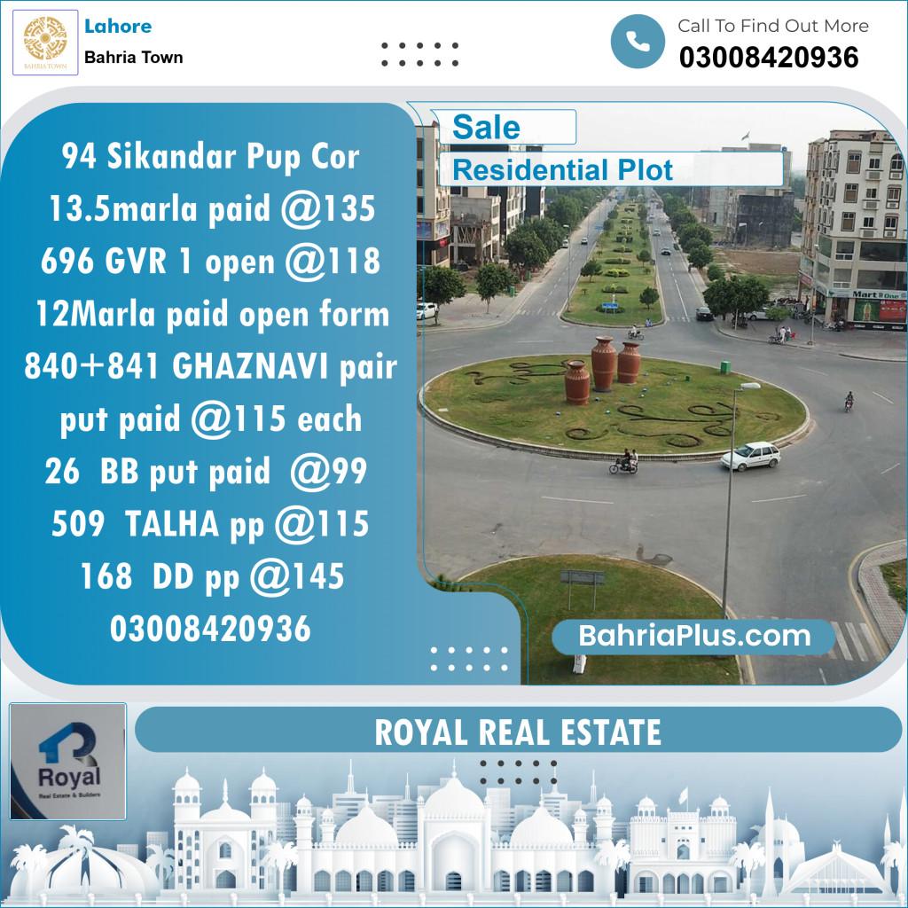 Residential Plot for Sale in Sector F - Sikander Block -  Bahria Town, Lahore - (BP-122453)