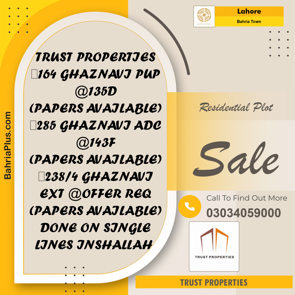 Residential Plot for Sale in Sector F - Ghaznavi Block -  Bahria Town, Lahore - (BP-122461)