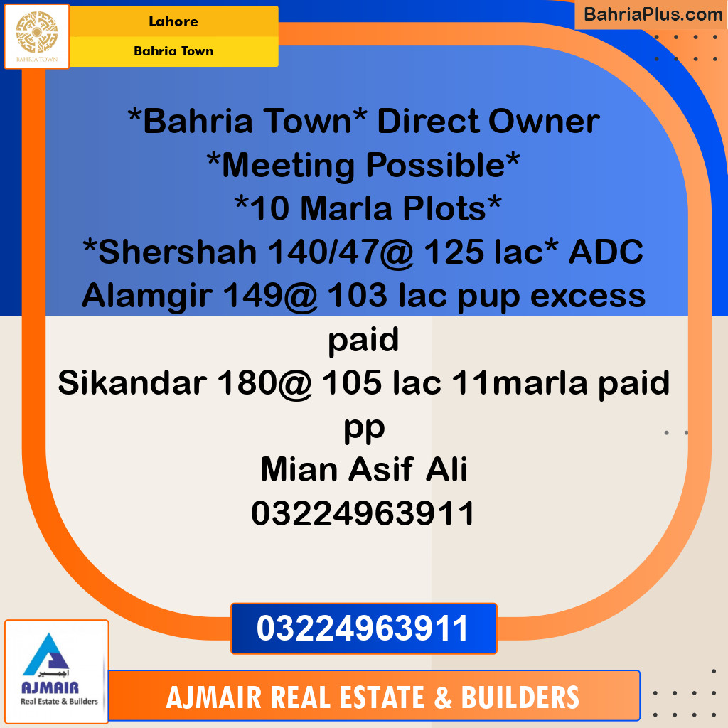 Residential Plot for Sale in Sector F - Shershah Block -  Bahria Town, Lahore - (BP-122480)