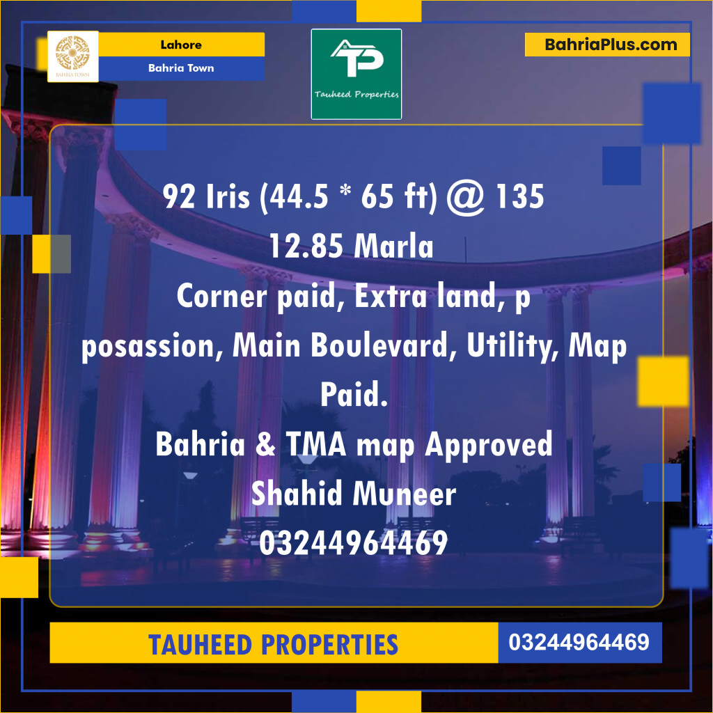 Residential Plot for Sale in Sector C - Iris Block -  Bahria Town, Lahore - (BP-122567)