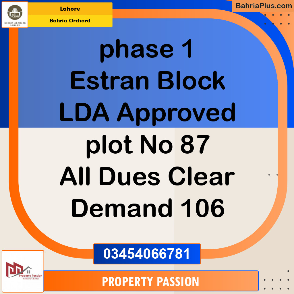 Residential Plot for Sale in Bahria Orchard, Lahore - (BP-122602)