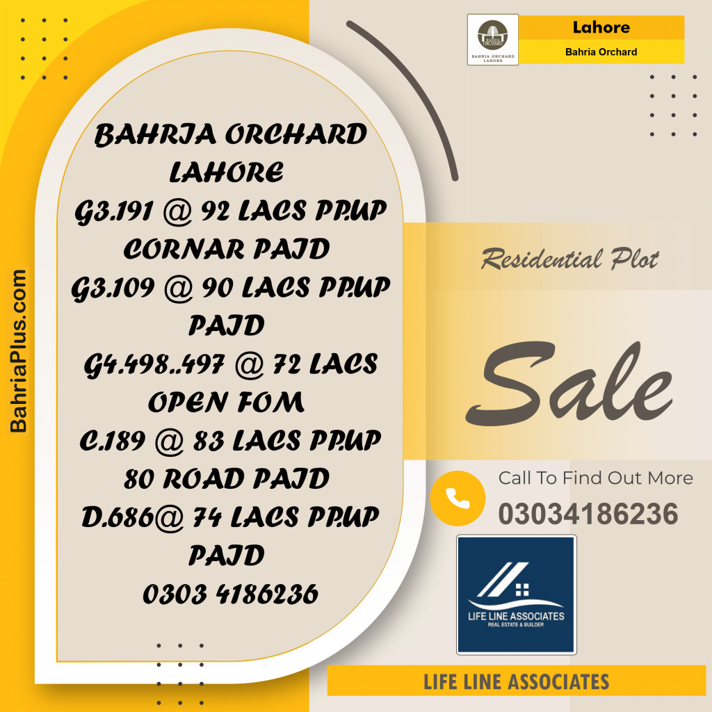 Residential Plot for Sale in Bahria Orchard, Lahore - (BP-122643)