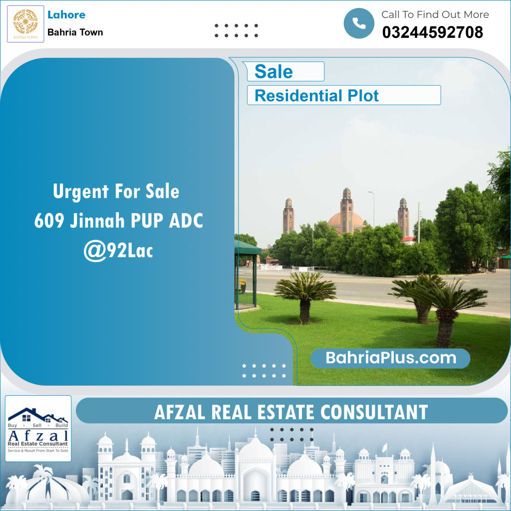 Residential Plot for Sale in Sector E - Jinnah Block -  Bahria Town, Lahore - (BP-122652)