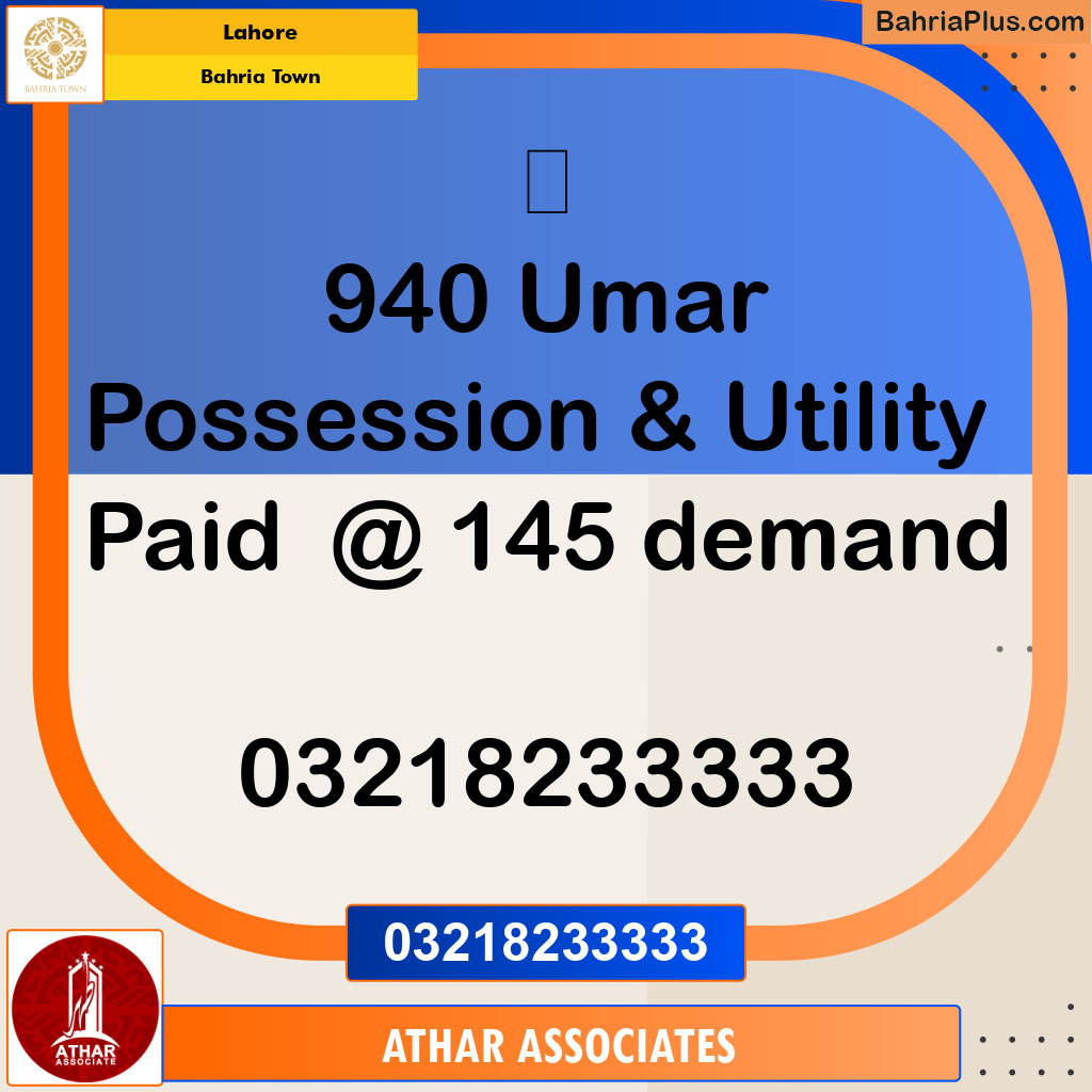 Residential Plot for Sale in Sector B - Umer Block -  Bahria Town, Lahore - (BP-122668)