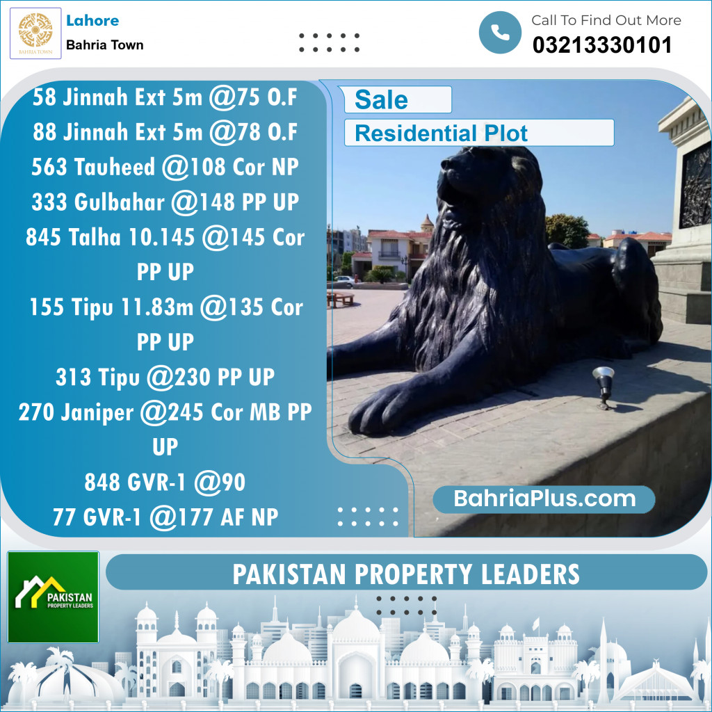 Residential Plot for Sale in Bahria Town, Lahore - (BP-122721)