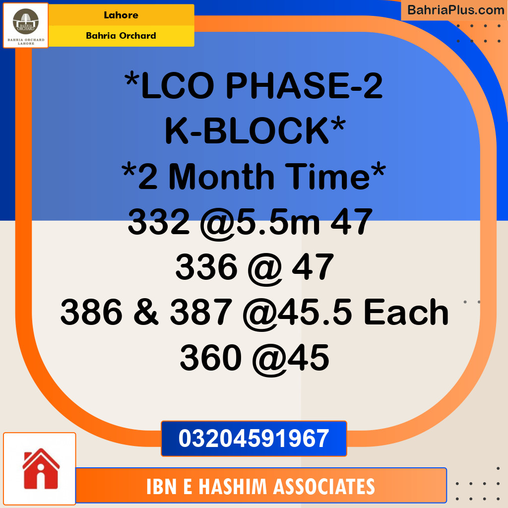 Residential Plot for Sale in Phase 2 - K Block -  Bahria Orchard, Lahore - (BP-122742)