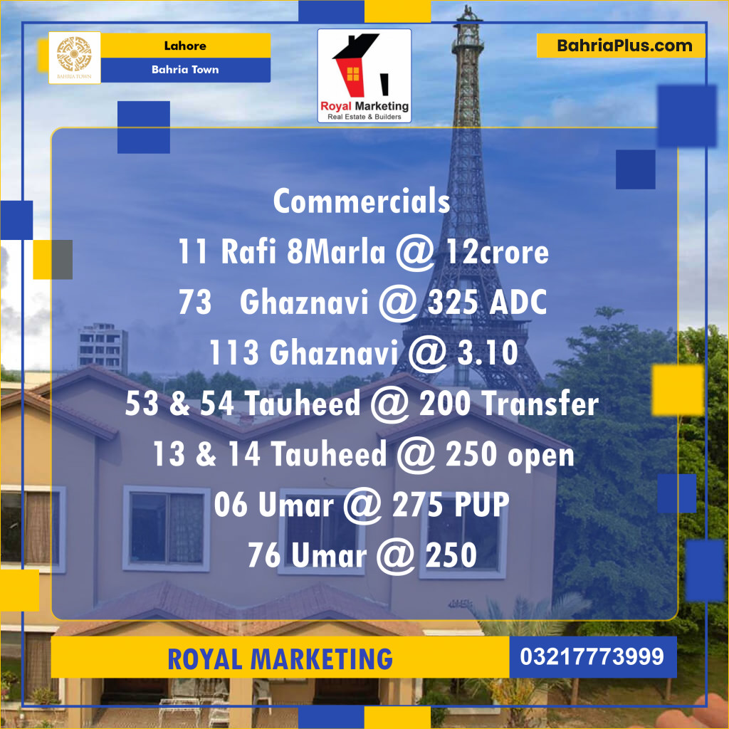 Commercial Plot for Sale in Sector E - Rafi Block -  Bahria Town, Lahore - (BP-122751)