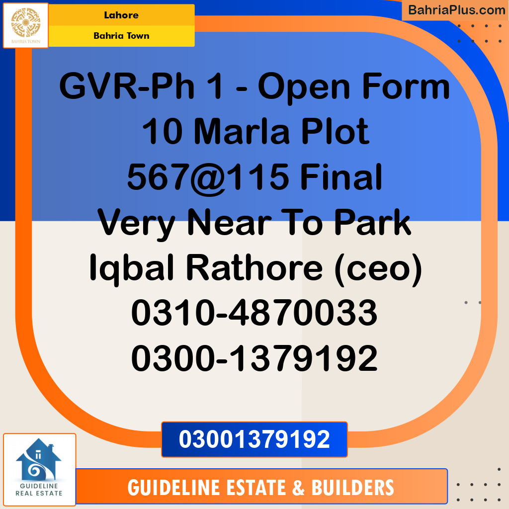 Residential Plot for Sale in Golf Phase 1 -  Bahria Town, Lahore - (BP-122780)