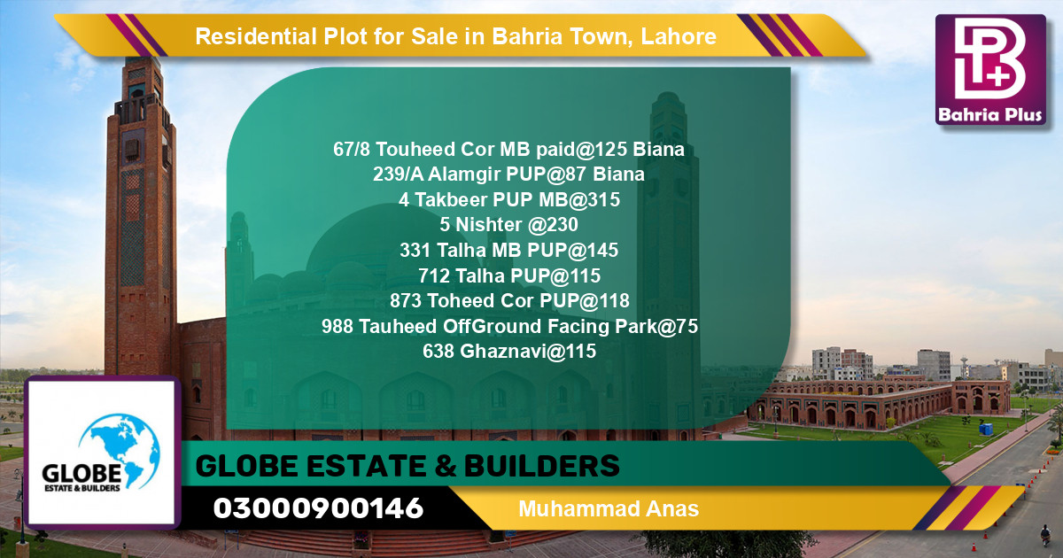 Residential Plot for Sale in Sector F - Tauheed Block -  Bahria Town, Lahore - (BP-122798)