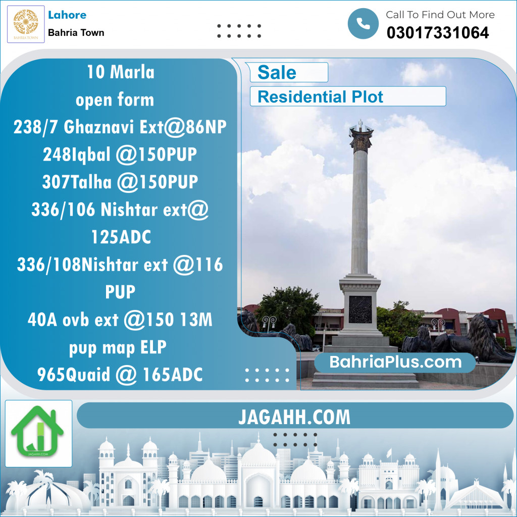 Residential Plot for Sale in Sector F - Ghaznavi Ext. Block -  Bahria Town, Lahore - (BP-122804)