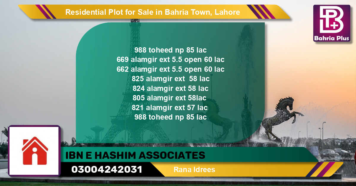 Residential Plot for Sale in Sector F - Tauheed Block -  Bahria Town, Lahore - (BP-122833)