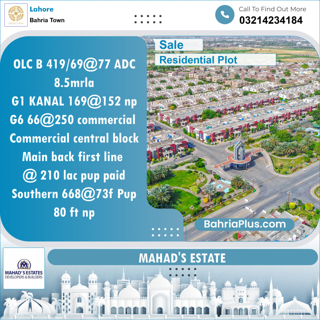 Residential Plot for Sale in Bahria Town, Lahore - (BP-122913)