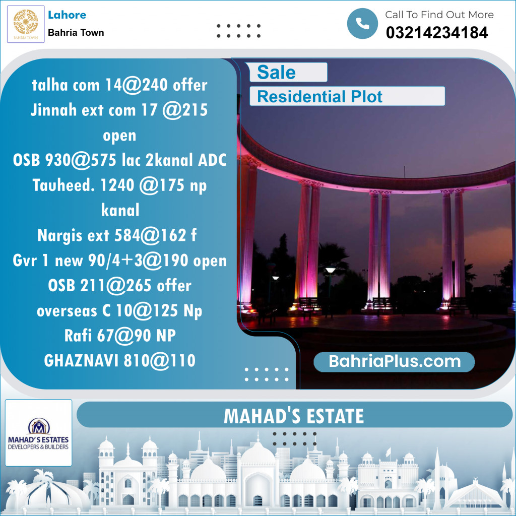 Residential Plot for Sale in Bahria Town, Lahore - (BP-122914)