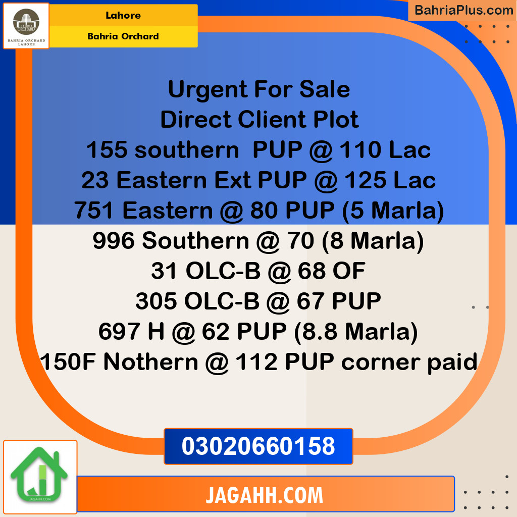 Residential Plot for Sale in Bahria Orchard, Lahore - (BP-122929)