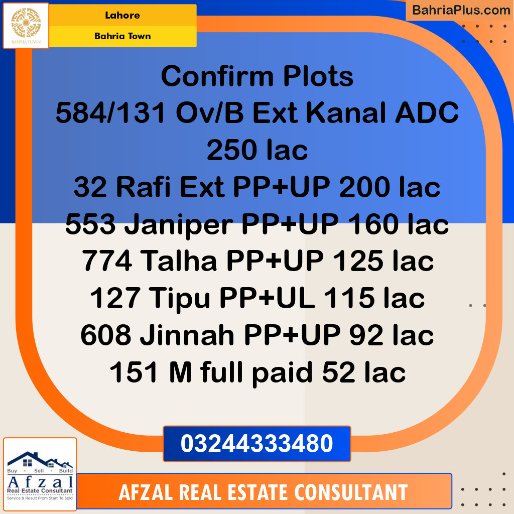 Residential Plot for Sale in Bahria Town, Lahore - (BP-122938)
