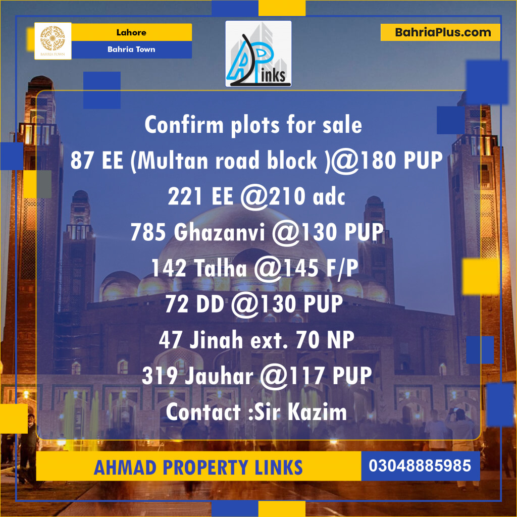 Residential Plot for Sale in Bahria Town, Lahore - (BP-122987)