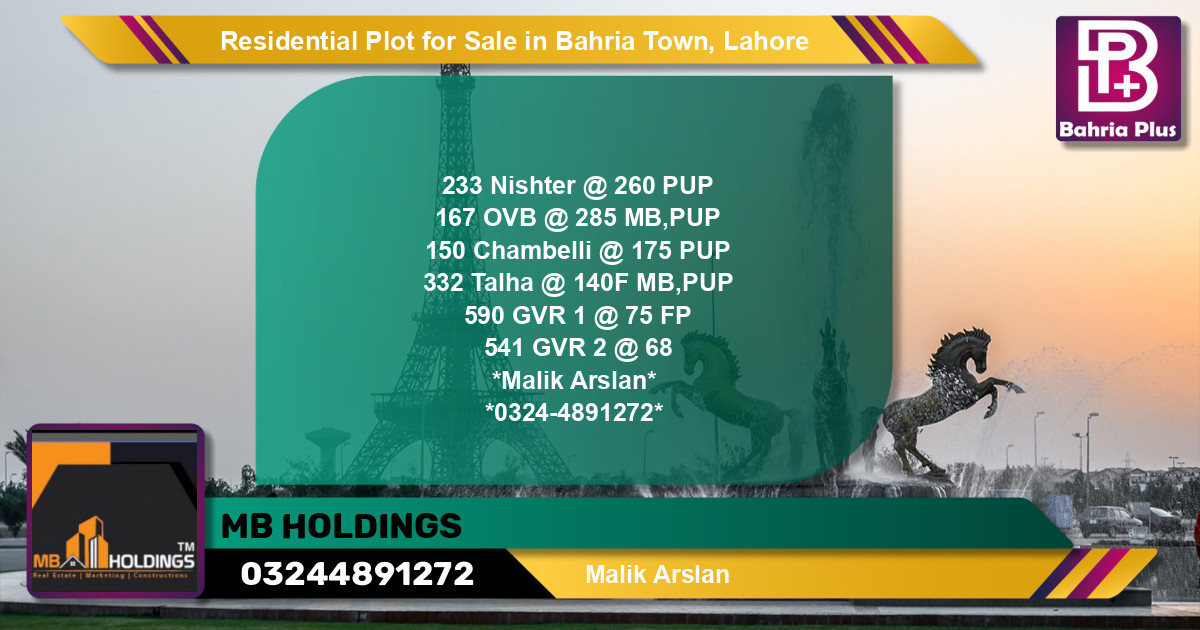 Residential Plot for Sale in Bahria Town, Lahore - (BP-123090)