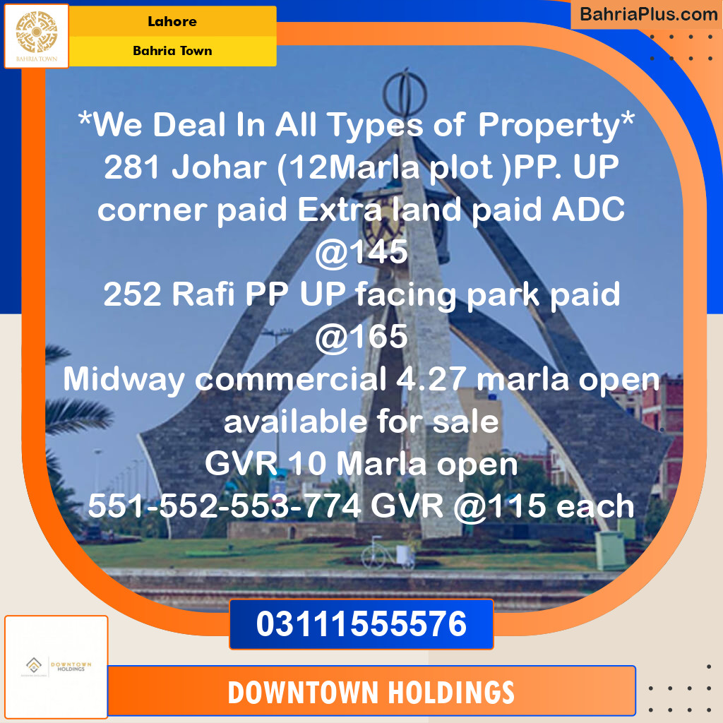 Residential Plot for Sale in Bahria Town, Lahore - (BP-123094)