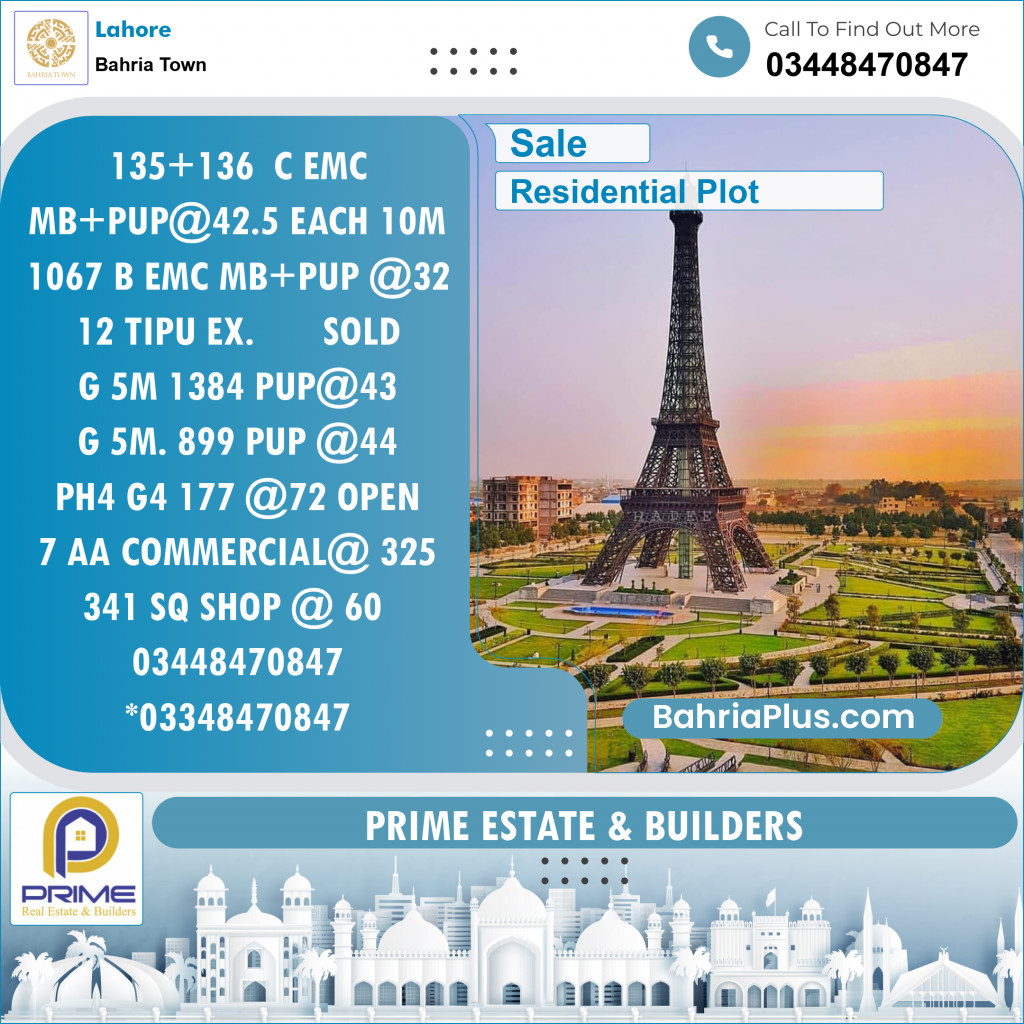 Residential Plot for Sale in Bahria Town, Lahore - (BP-123134)