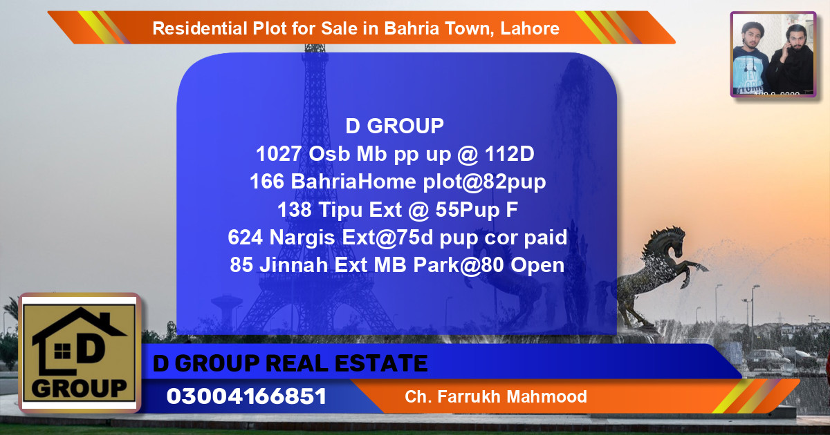 Residential Plot for Sale in Overseas B -  Bahria Town, Lahore - (BP-123187)