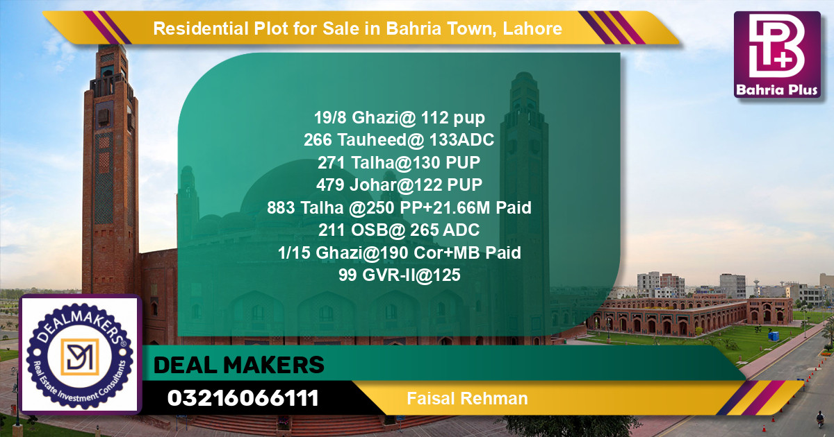 Residential Plot for Sale in Sector F - Ghazi Block -  Bahria Town, Lahore - (BP-123190)