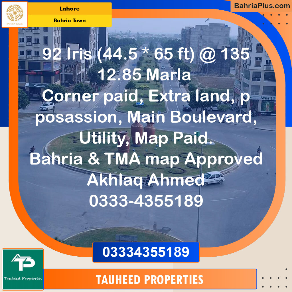 Residential Plot for Sale in Sector C - Iris Block -  Bahria Town, Lahore - (BP-123207)