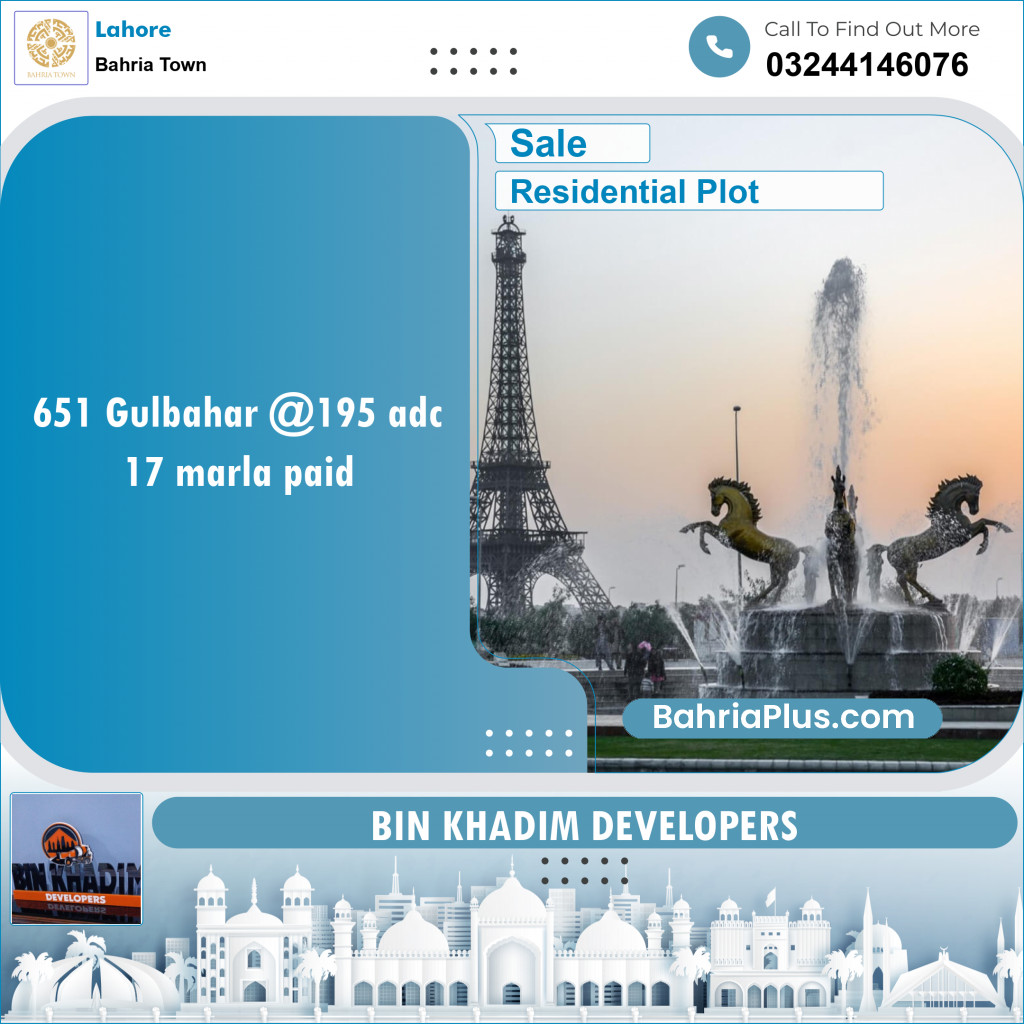 Residential Plot for Sale in Sector C - Gulbahar Block -  Bahria Town, Lahore - (BP-123217)