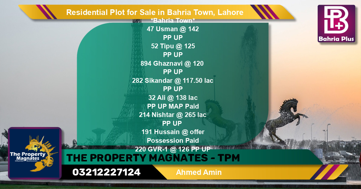 Residential Plot for Sale in Sector B - Usman Block -  Bahria Town, Lahore - (BP-123241)