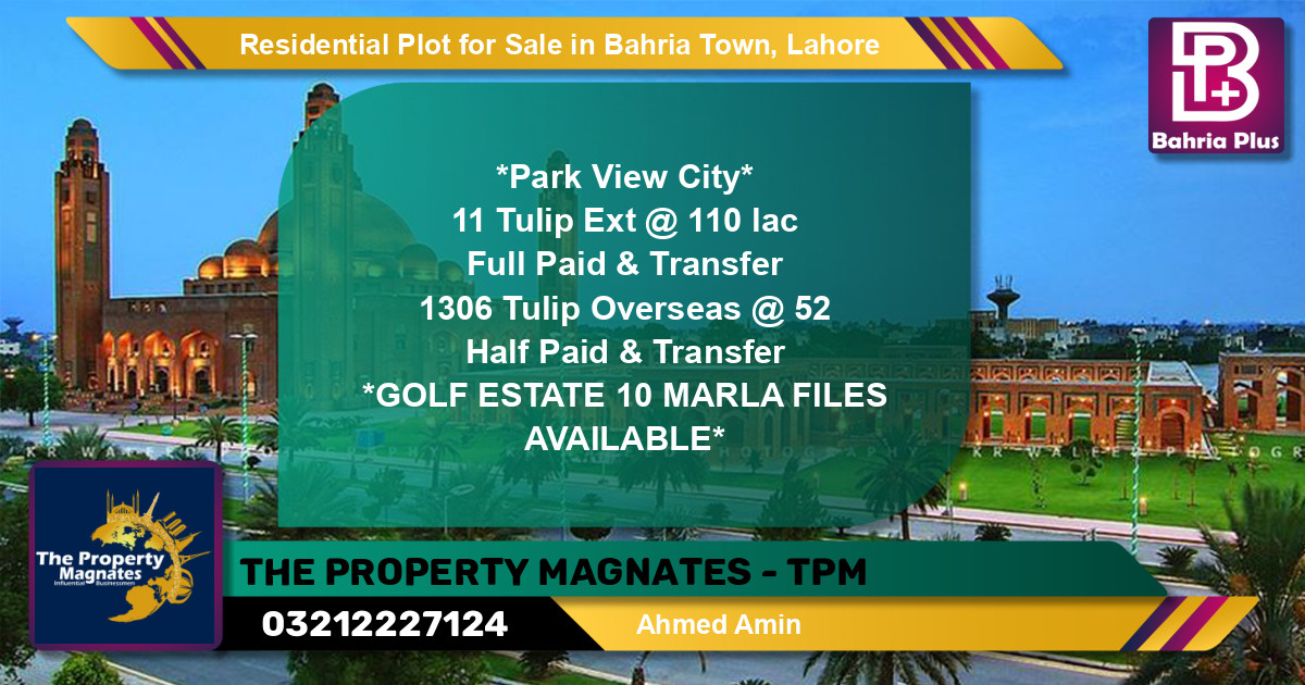 Residential Plot for Sale in Sector C - Tulip Ext. Block -  Bahria Town, Lahore - (BP-123246)