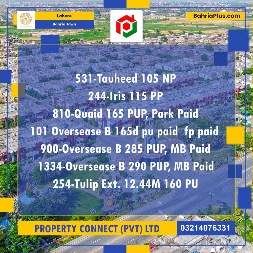 Residential Plot for Sale in Sector F - Tauheed Block -  Bahria Town, Lahore - (BP-123276)