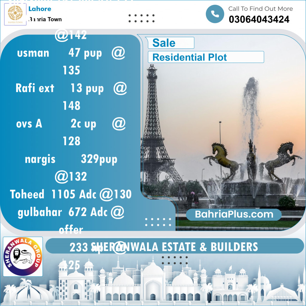 Residential Plot for Sale in Sector F - Shershah Block -  Bahria Town, Lahore - (BP-123292)