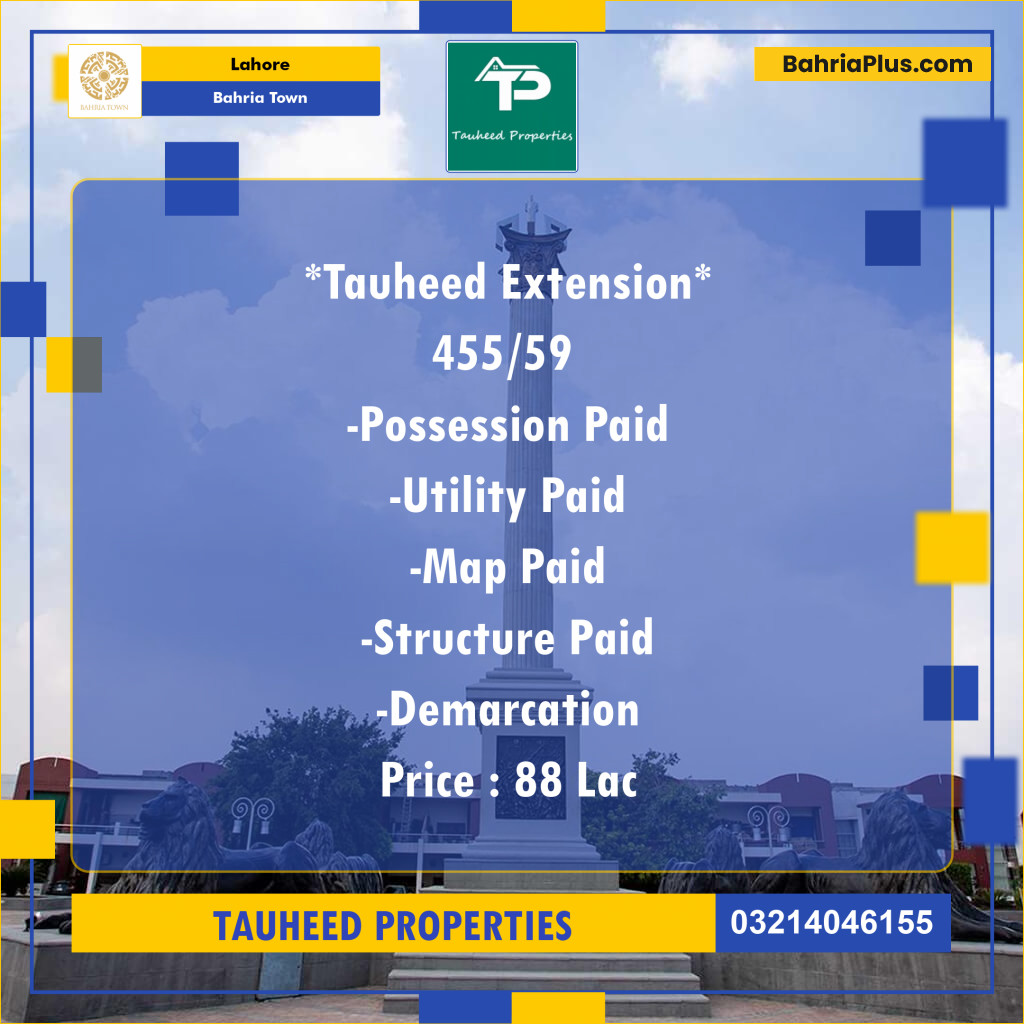 Residential Plot for Sale in Sector F - Tauheed Block -  Bahria Town, Lahore - (BP-123323)