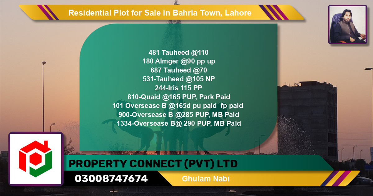 Residential Plot for Sale in Sector F - Tauheed Block -  Bahria Town, Lahore - (BP-123354)