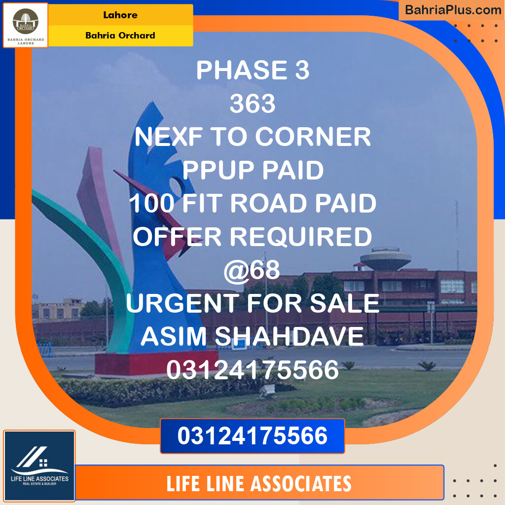 Residential Plot for Sale in Phase 3 -  Bahria Orchard, Lahore - (BP-123363)