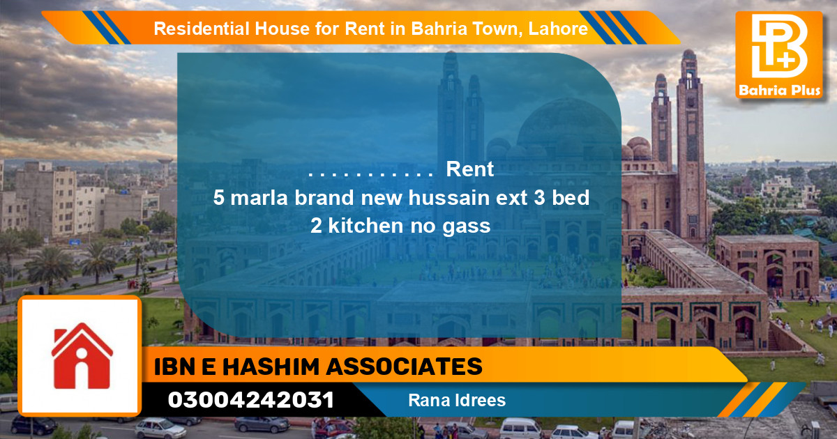 Residential House for Rent in Sector C - Nargis/Hussain Ext. -  Bahria Town, Lahore - (BP-123402)