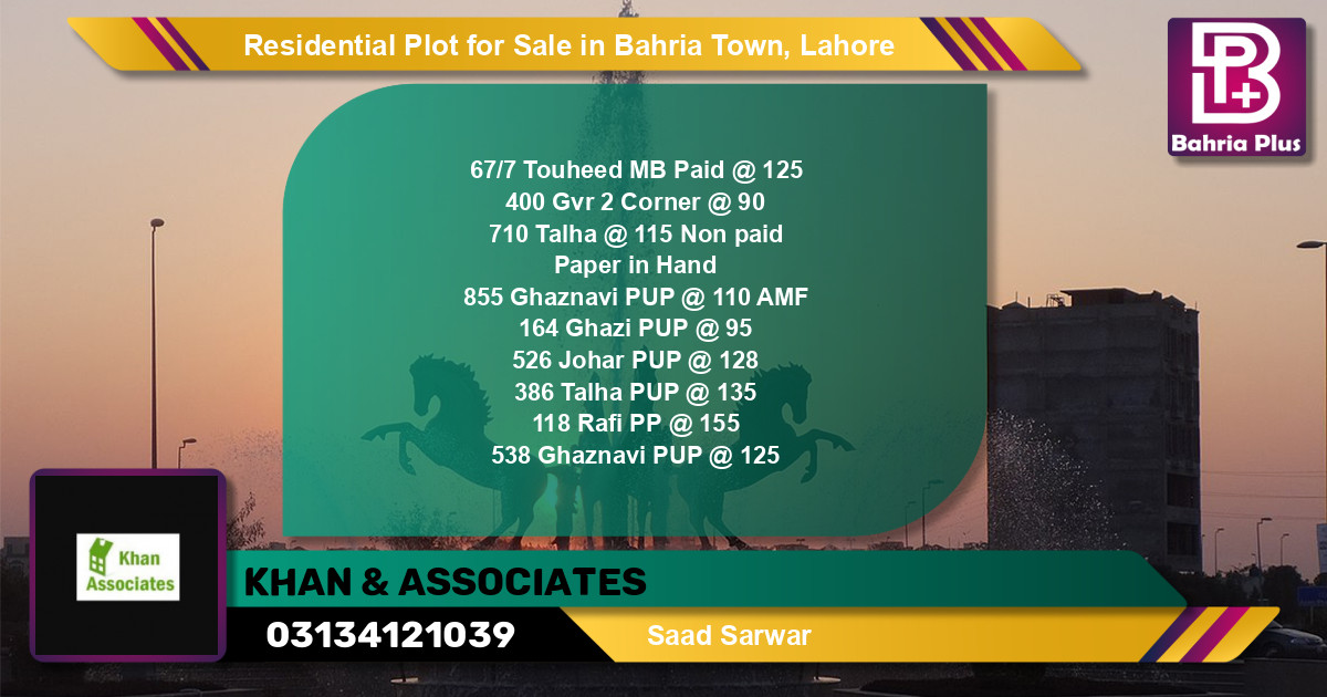 Residential Plot for Sale in Sector F - Tauheed Block -  Bahria Town, Lahore - (BP-123414)