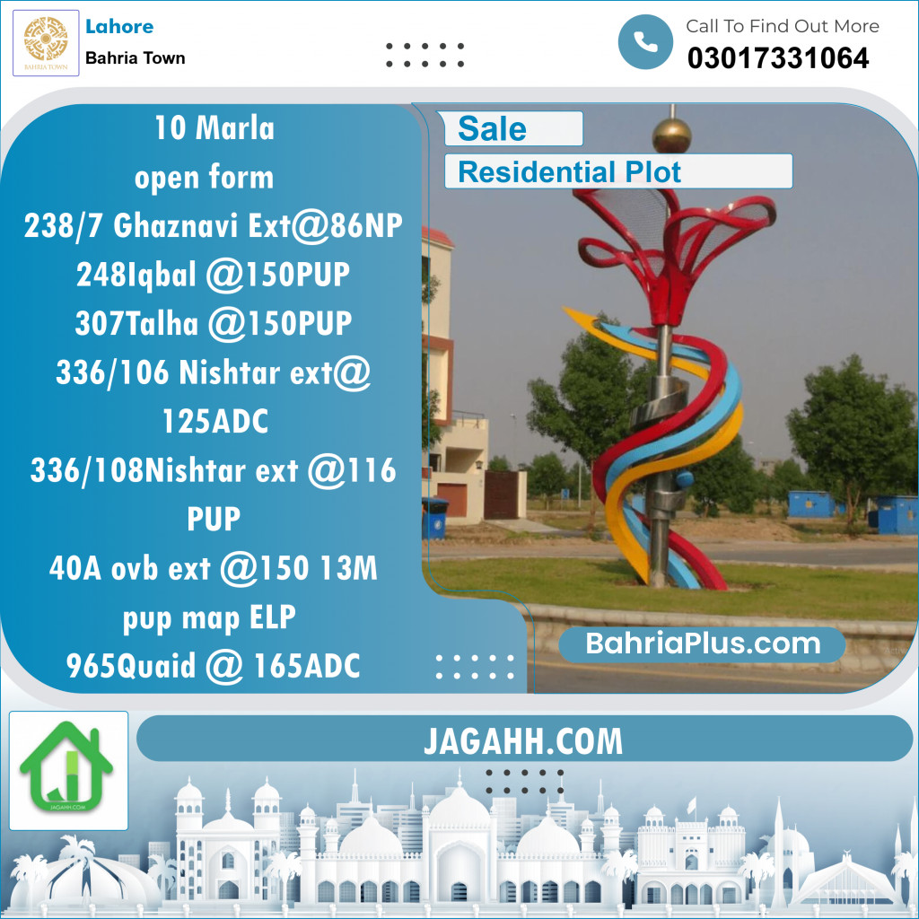 Residential Plot for Sale in Sector F - Ghaznavi Ext. Block -  Bahria Town, Lahore - (BP-123427)