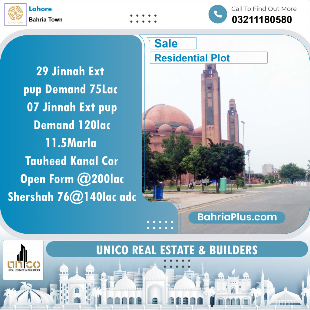 Residential Plot for Sale in Sector E - Jinnah Ext. Block -  Bahria Town, Lahore - (BP-123435)