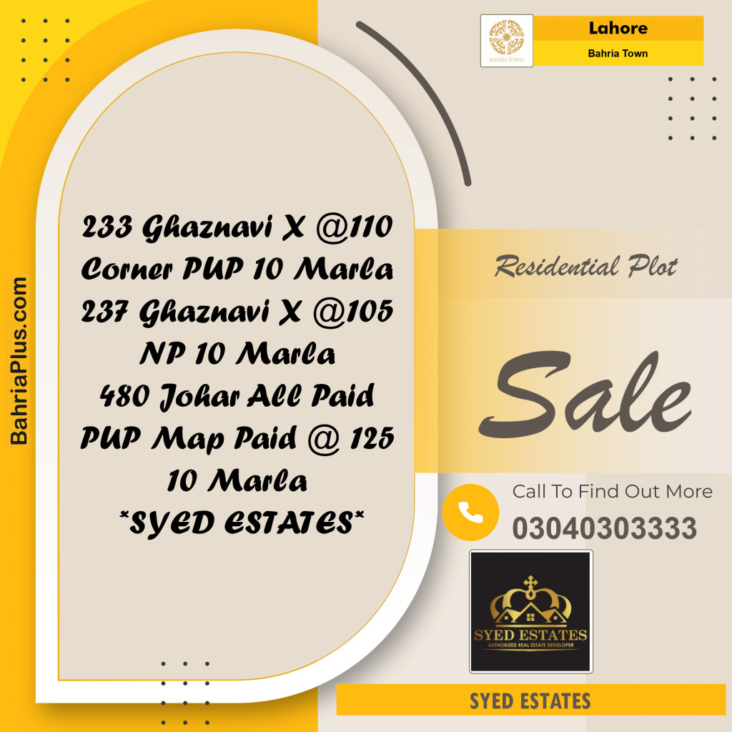 Residential Plot for Sale in Sector F - Ghaznavi Ext. Block -  Bahria Town, Lahore - (BP-123446)