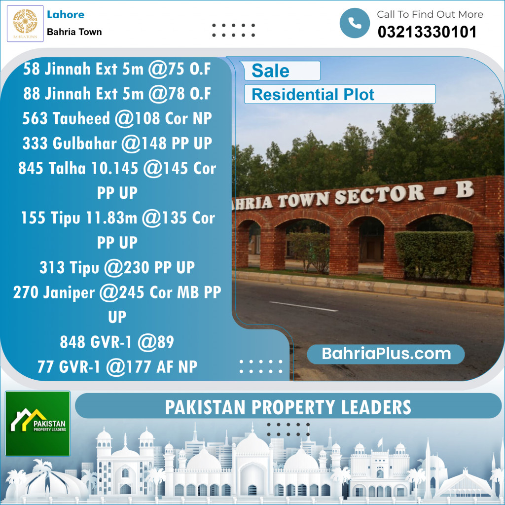 Residential Plot for Sale in Sector E - Jinnah Ext. Block -  Bahria Town, Lahore - (BP-123455)