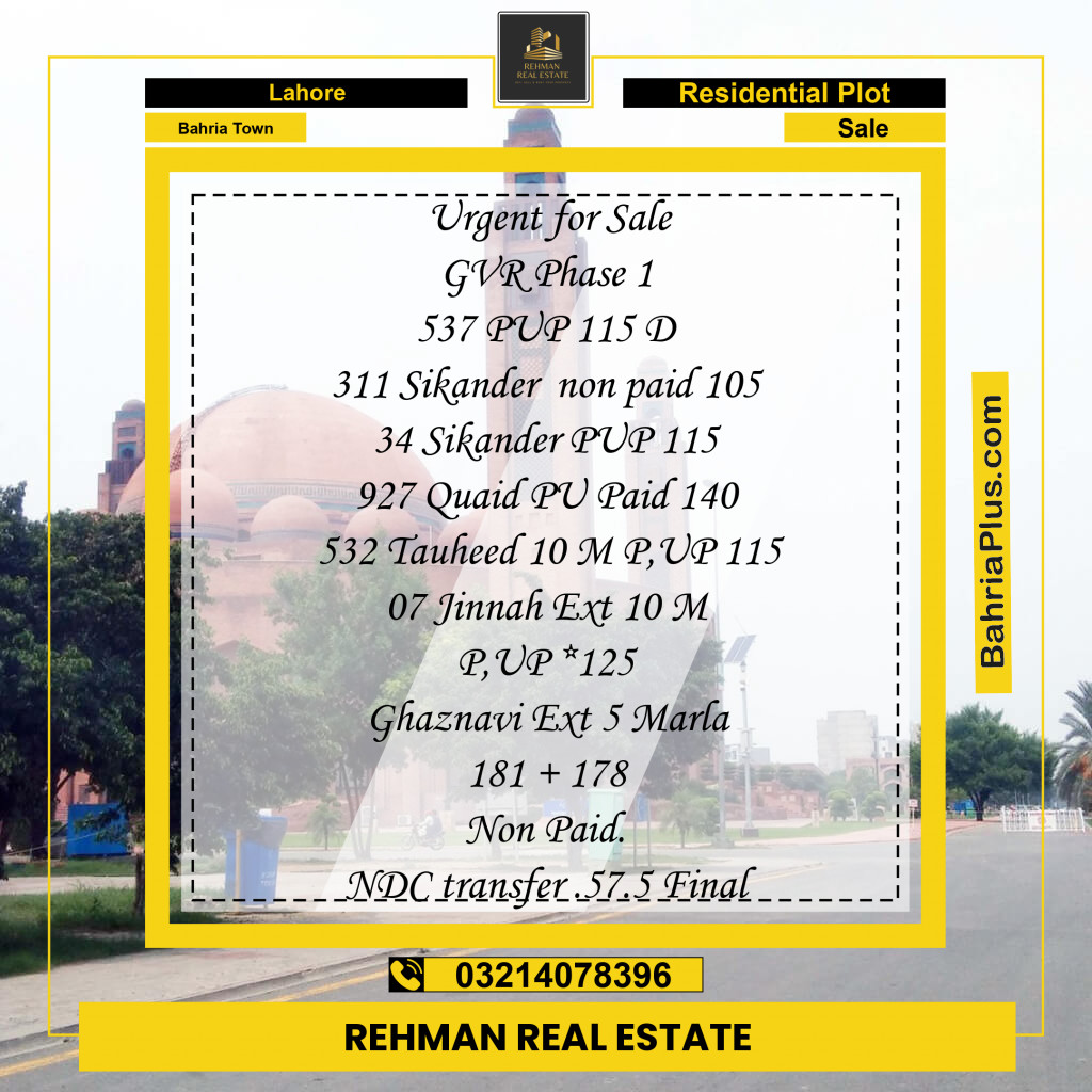 Residential Plot for Sale in Golf Phase 1 -  Bahria Town, Lahore - (BP-123484)
