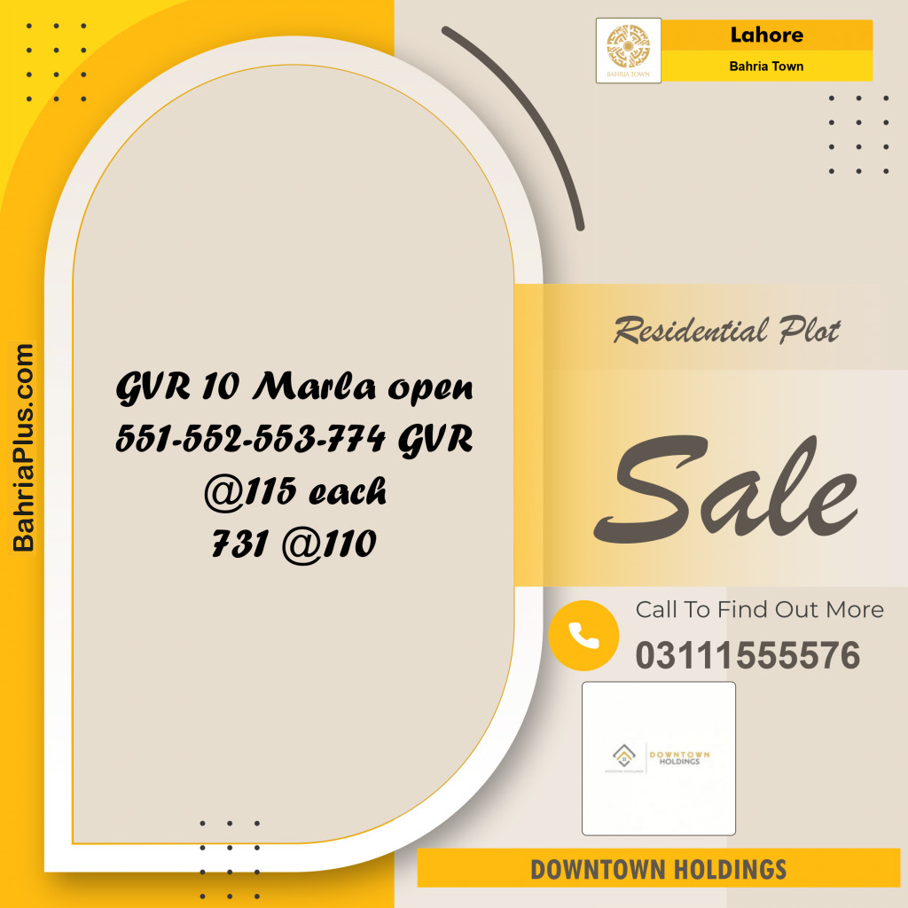 Residential Plot for Sale in Bahria Town, Lahore - (BP-123536)