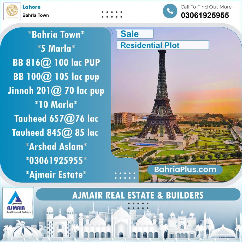 Residential Plot for Sale in Bahria Town, Lahore - (BP-123566)